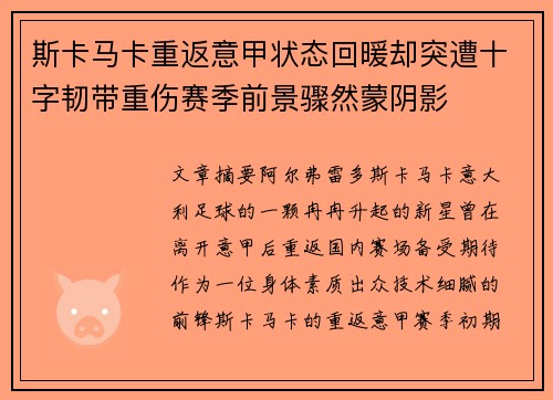 斯卡马卡重返意甲状态回暖却突遭十字韧带重伤赛季前景骤然蒙阴影 斯卡马卡重返意甲状态回暖却突遭十字韧带重伤赛季前景骤然蒙阴影